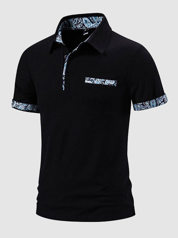 Men's Paisley Color Block Lapel Short Sleeve POLO - Wearline