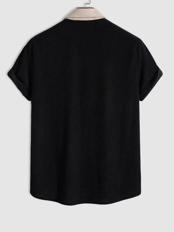 Men's Patchwork Corduroy Short-sleeve Shirt - Wearline