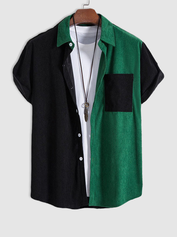 Men's Patchwork Corduroy Short-sleeve Shirt - Wearline