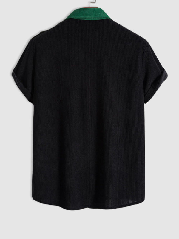 Men's Patchwork Corduroy Short-sleeve Shirt - Wearline