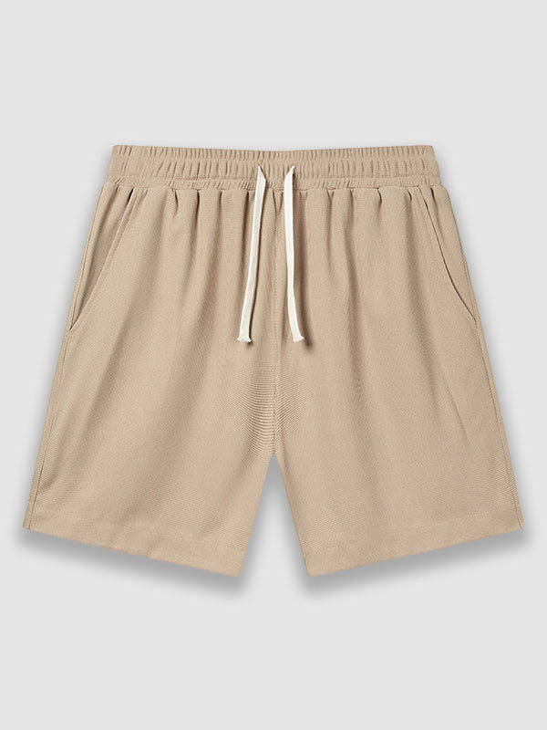 Men's Solid Color Waffle Drawstring Elastic Waist Casual Shorts - Wearline