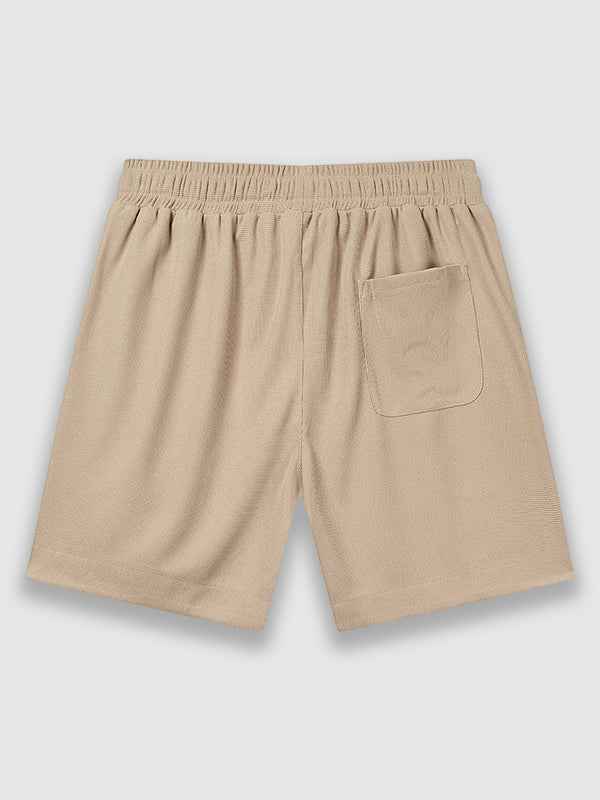 Men's Solid Color Waffle Drawstring Elastic Waist Casual Shorts - Wearline