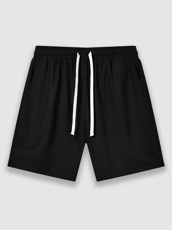Men's Solid Color Waffle Drawstring Elastic Waist Casual Shorts - Wearline