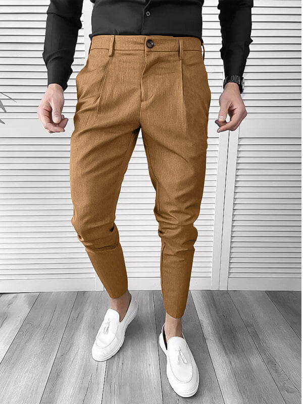 Men's Solid Color Zipper Fly Casual Pants - Wearline