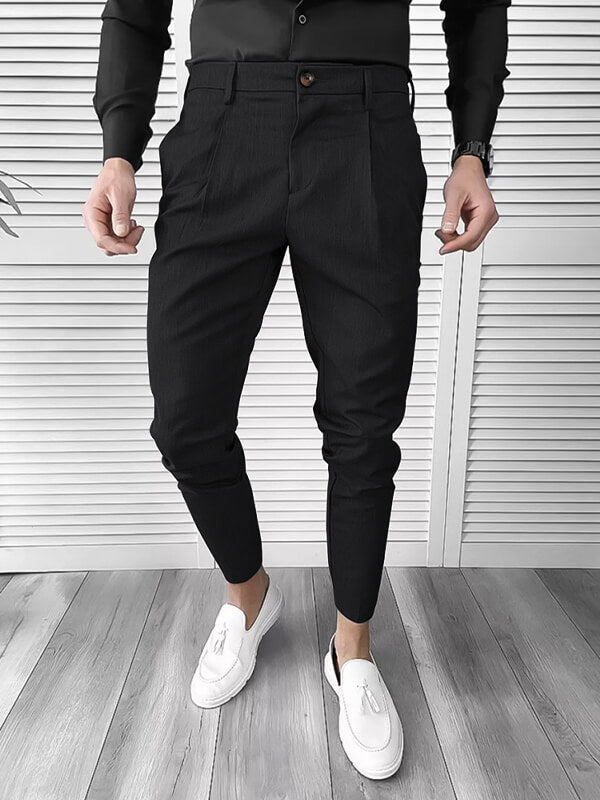 Men's Solid Color Zipper Fly Casual Pants - Wearline