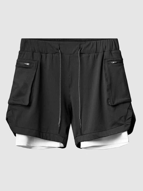 Men's fake two-piece large pocket quick-drying sports shorts - Wearline