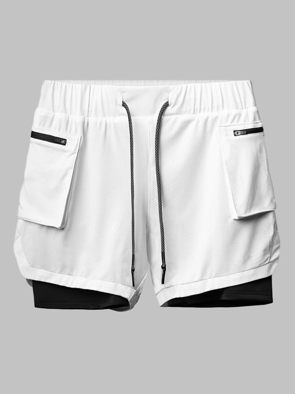 Men's fake two-piece large pocket quick-drying sports shorts - Wearline