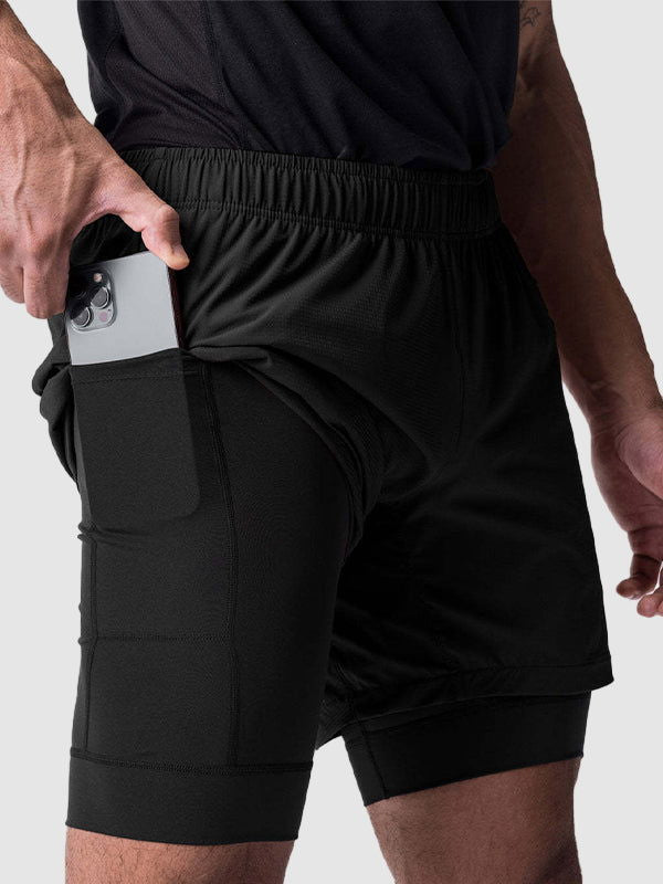 Men's fake two-piece multi-pocket quick-drying sports shorts - Wearline