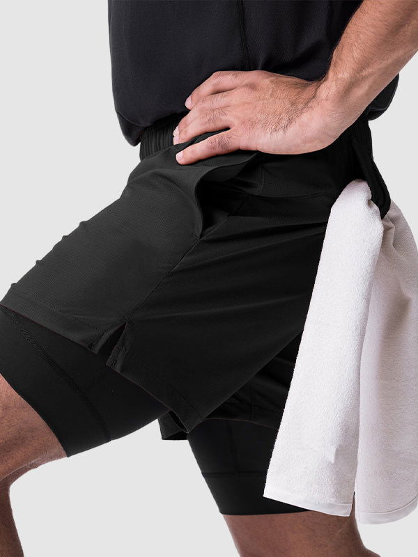 Men's fake two-piece multi-pocket quick-drying sports shorts - Wearline
