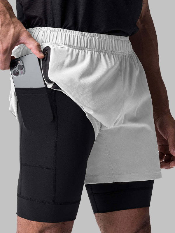 Men's fake two-piece multi-pocket quick-drying sports shorts - Wearline