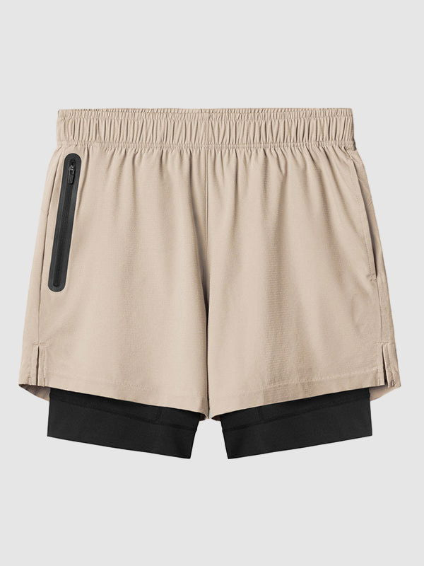 Men's fake two-piece multi-pocket quick-drying sports shorts - Wearline