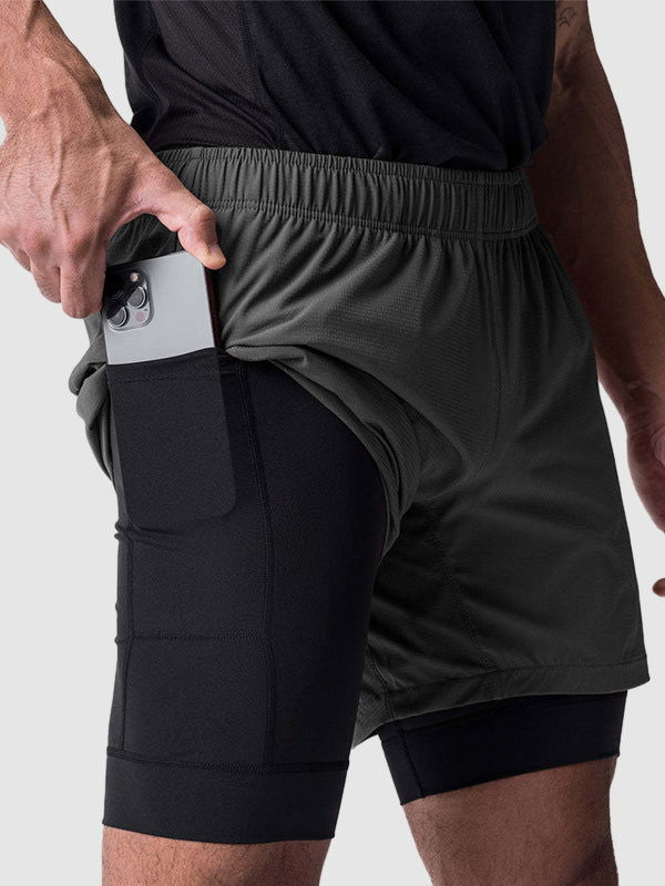 Men's fake two-piece multi-pocket quick-drying sports shorts - Wearline