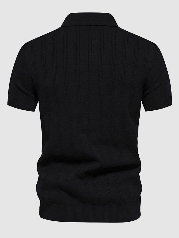 Men's solid color knitted texture casual short-sleeved POLO - Wearline