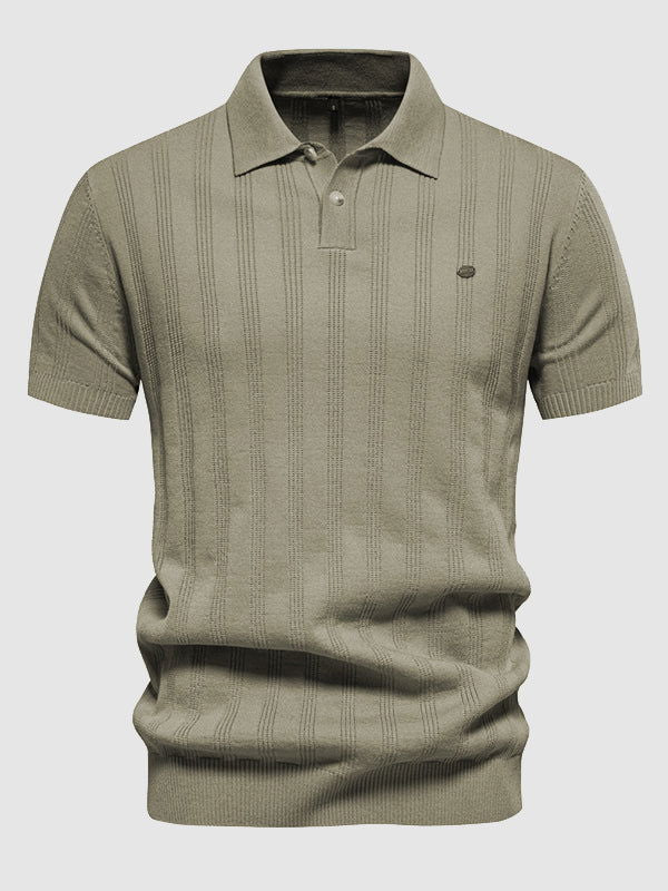Men's solid color knitted texture casual short-sleeved POLO - Wearline