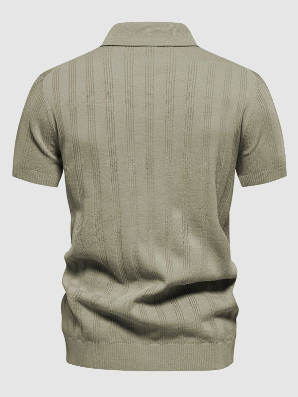Men's solid color knitted texture casual short-sleeved POLO - Wearline