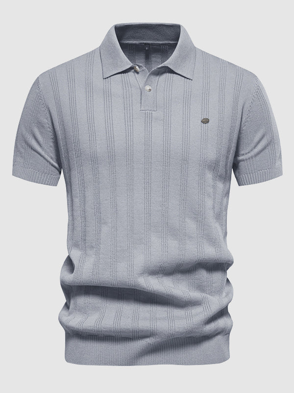 Men's solid color knitted texture casual short-sleeved POLO - Wearline
