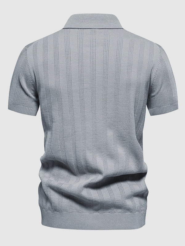 Men's solid color knitted texture casual short-sleeved POLO - Wearline