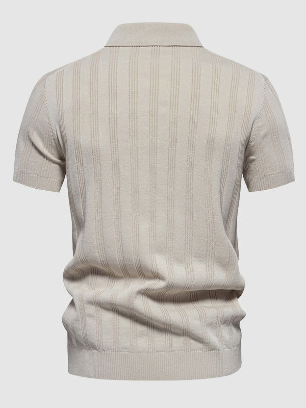 Men's solid color knitted texture casual short-sleeved POLO - Wearline