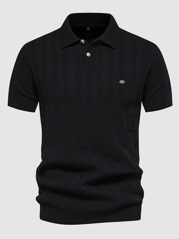Men's solid color knitted texture casual short-sleeved POLO - Wearline