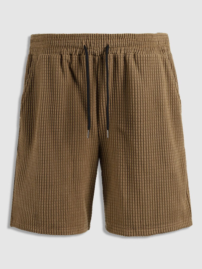 Men's solid color plaid texture casual shorts - Wearline