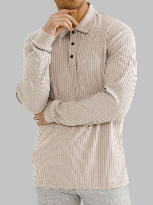 Men's solid color texture business casual POLO long-sleeved T-shirt - Wearline