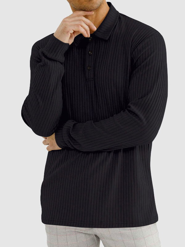 Men's solid color texture business casual POLO long-sleeved T-shirt - Wearline