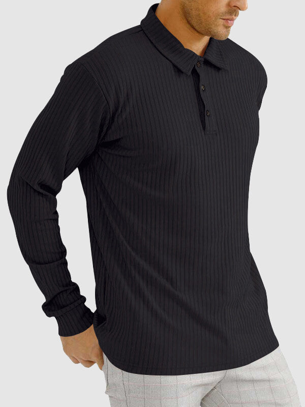 Men's solid color texture business casual POLO long-sleeved T-shirt - Wearline