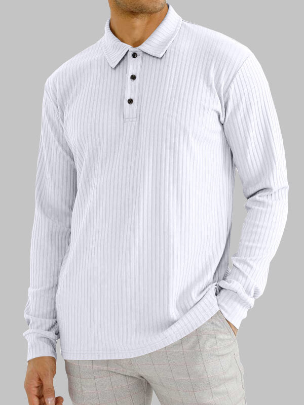 Men's solid color texture business casual POLO long-sleeved T-shirt - Wearline