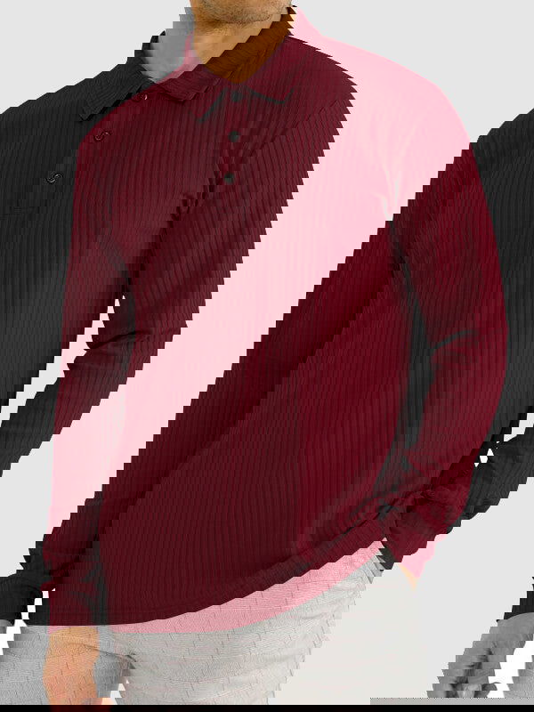 Men's solid color texture business casual POLO long-sleeved T-shirt - Wearline