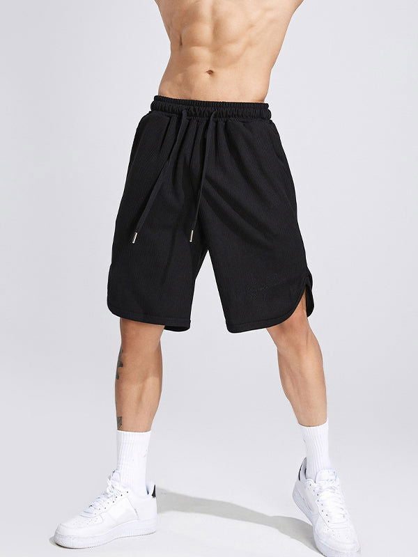 Men's waffle texture letter embroidered casual sports shorts - Wearline