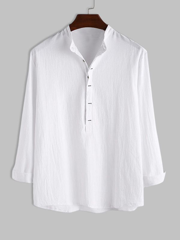 Men's Minimalist Half Button Pullover Long Sleeves Casual Shirt
