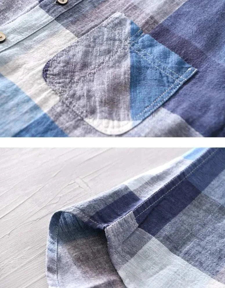 Linen-cotton plaid shirt