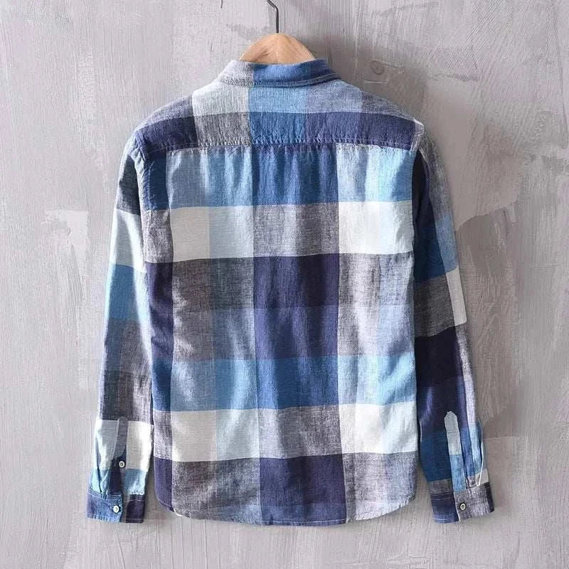 Linen-cotton plaid shirt