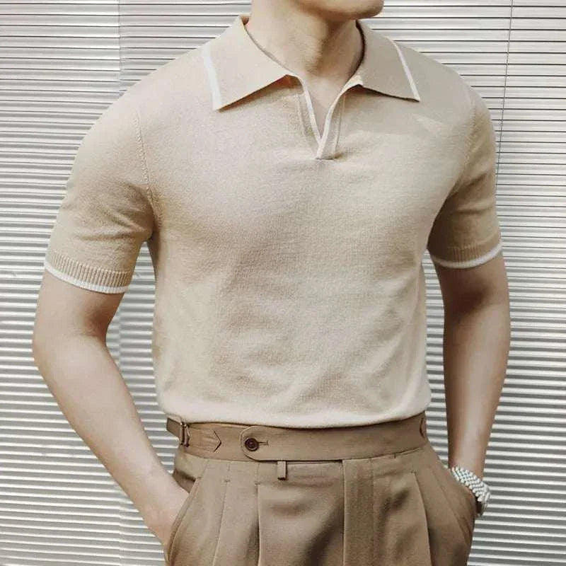 Knitted polo collar t-shirt
