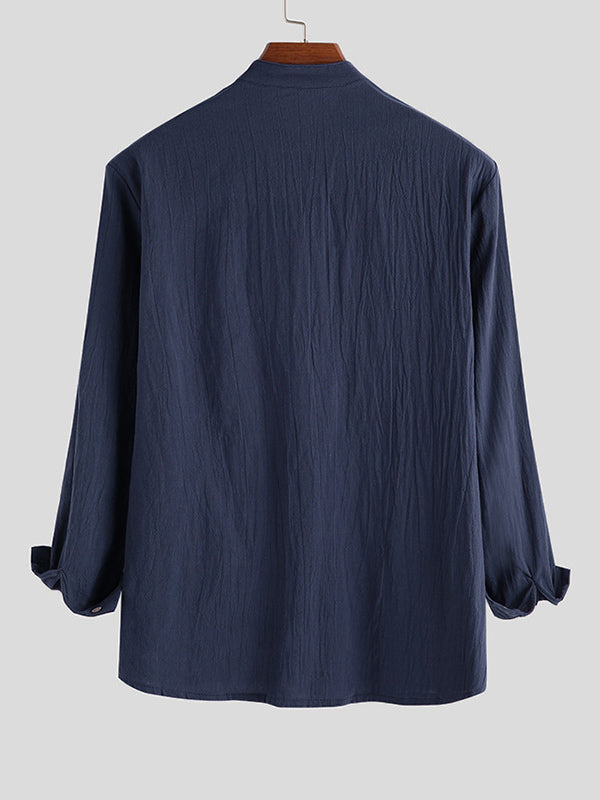 Men's Minimalist Half Button Pullover Long Sleeves Casual Shirt