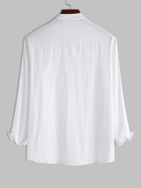 Men's Minimalist Half Button Pullover Long Sleeves Casual Shirt