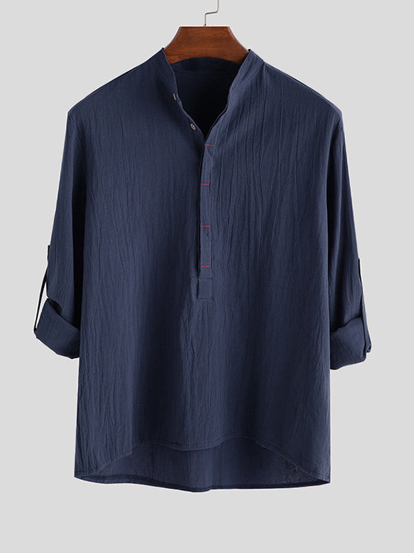 Men's Minimalist Half Button Pullover Long Sleeves Casual Shirt