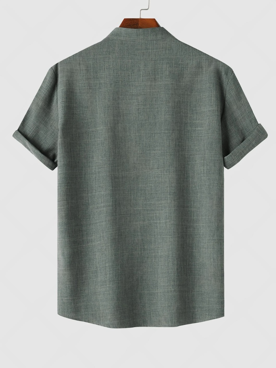 Men's Half Buttoned Solid Color Rolled Up Short Sleeves Popover Shirt - Deep Green M